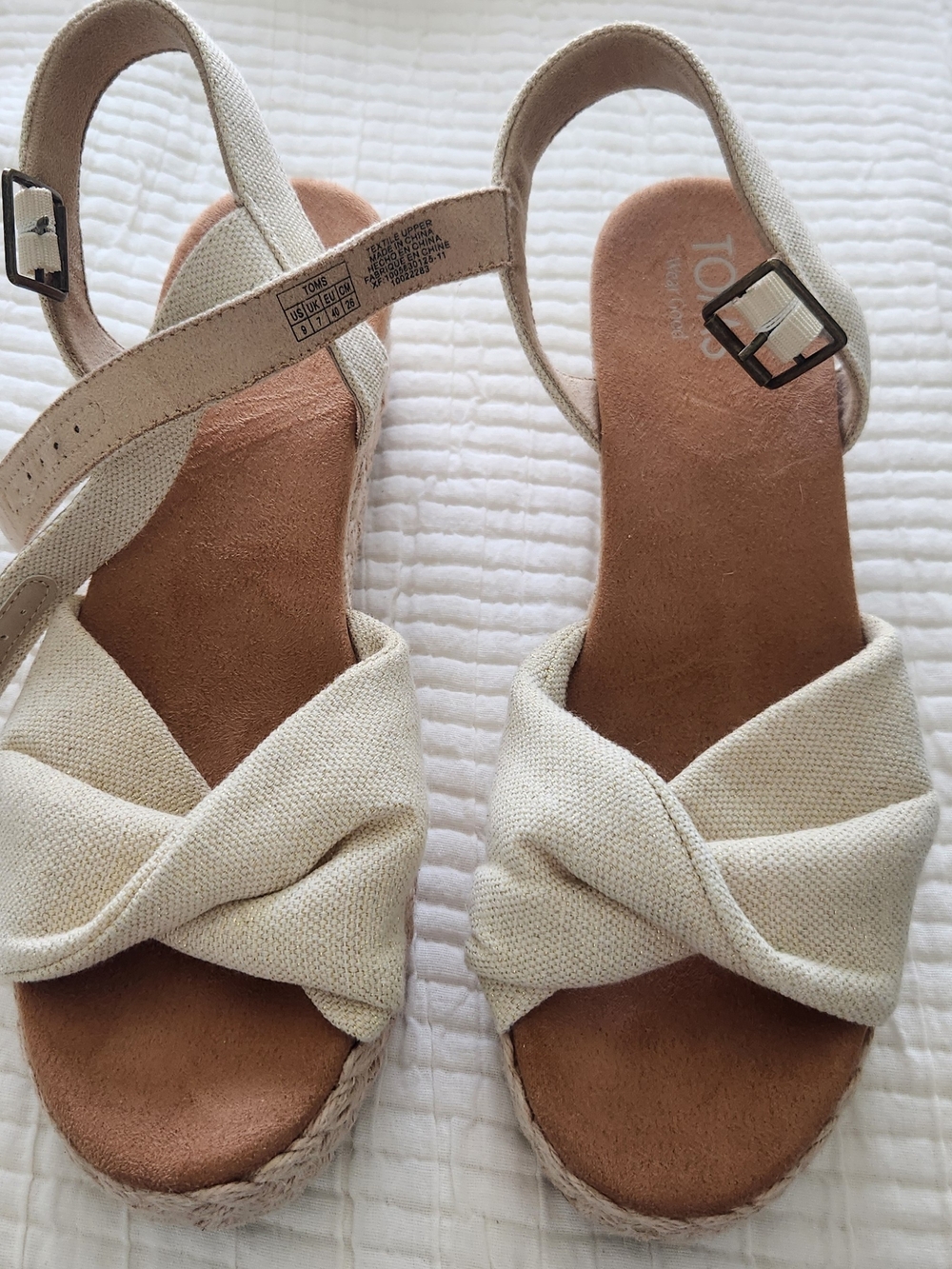 Toms Cream Canvas Knot Espadrille Sandals